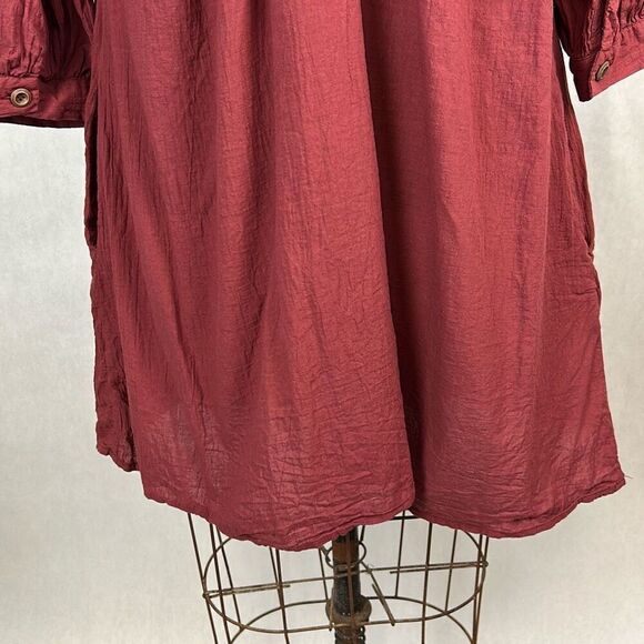 Lucky & Blessed Button Front Tunic Dress 3/4 Sleeve Sz L Burgundy Round Neck - Picture 6 of 11